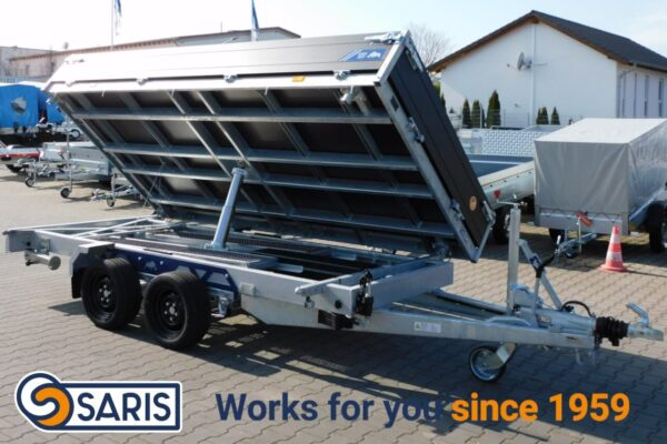 Saris K3 HD Heavy Duty 3,56x1,84x0,35m 3500kg Dreiseitenkipper elektrisch Blattfederung Auffahrpaket Nothandpumpe Black Edition LED Beleuchtung verstärktes Stützrad