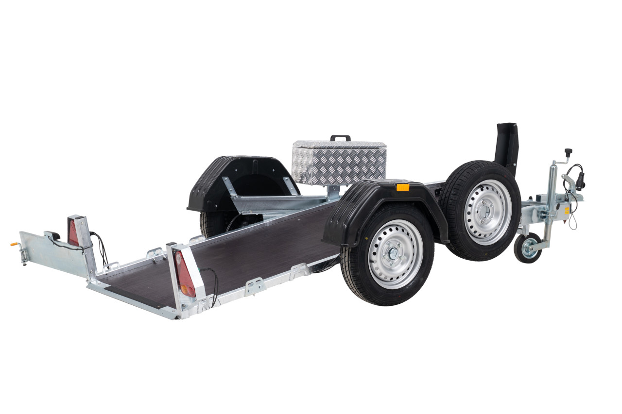 Debon Roadster Moto 1V3 600kg kippbar +Ersatzrad +Staubox +Motorradauffahrschiene – Bild 2