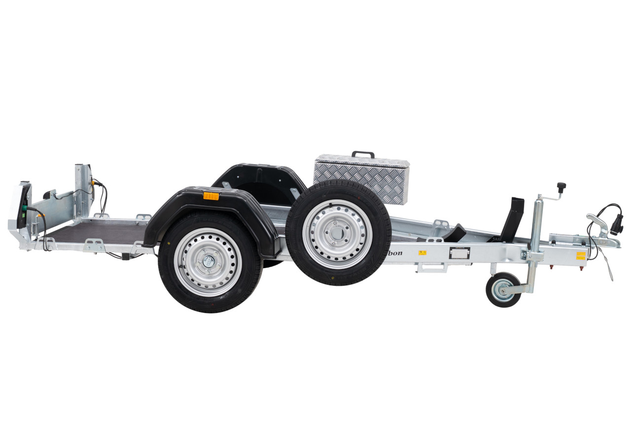 Debon Roadster Moto 1V3 600kg kippbar +Ersatzrad +Staubox +Motorradauffahrschiene – Bild 4