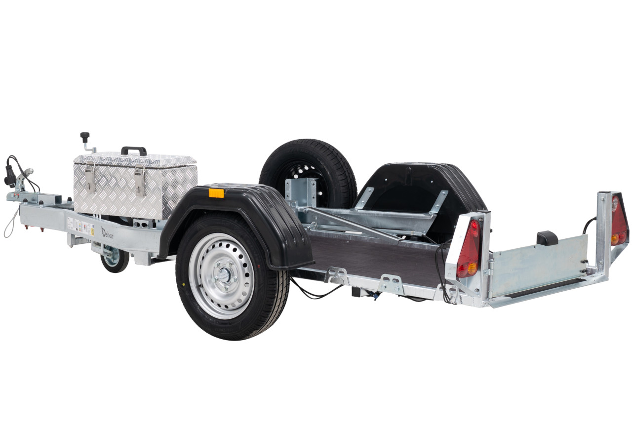 Debon Roadster Moto 1V3 600kg kippbar +Ersatzrad +Staubox +Motorradauffahrschiene – Bild 6