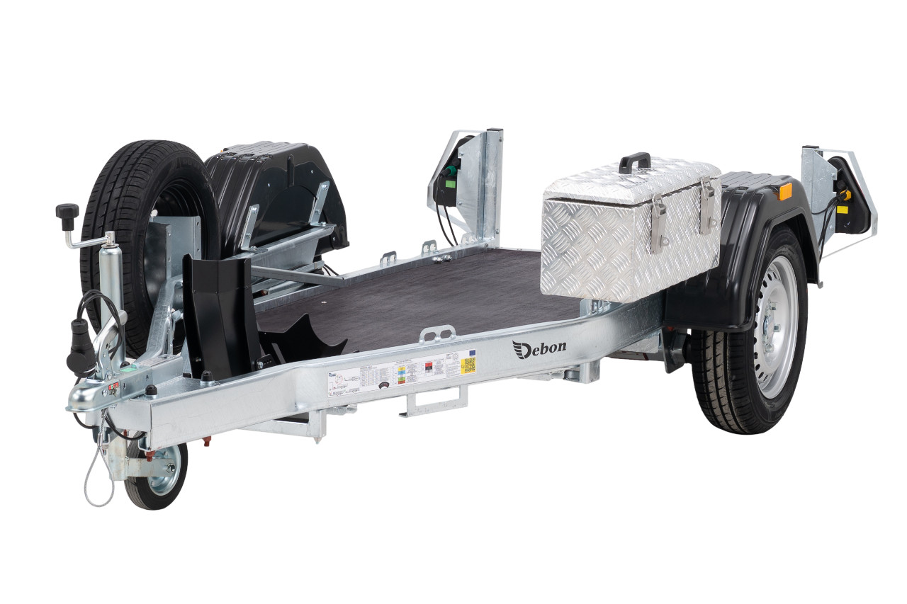 Debon Roadster Moto 1V3 600kg kippbar +Ersatzrad +Staubox +Motorradauffahrschiene – Bild 8