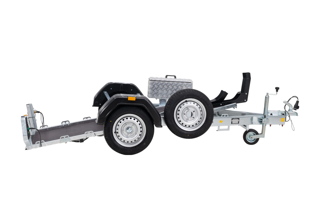 Debon Roadster Moto 1V3 600kg kippbar +Ersatzrad +Staubox +Motorradauffahrschiene – Bild 9